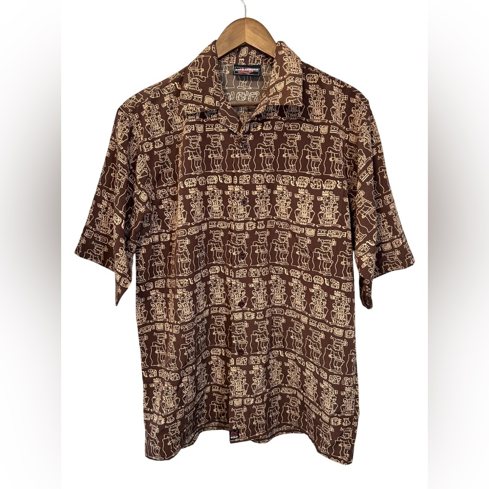 Solo Semore Brown Aztec Print Button Shirt Size Medium